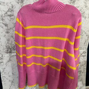 Free Assembly Sweater Womens pink with yellow stripes mock neck long sleeve